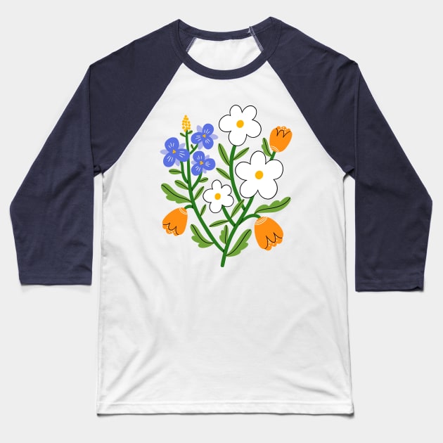 Pansy, daisy and tulip flower composition Baseball T-Shirt by Stolenpencil